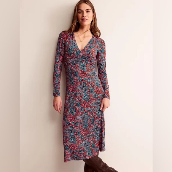 Boden Elodie Empire Midi Dress in Fiesta Orange - Picture 2 of 4